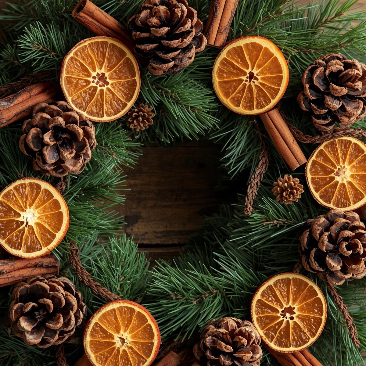 Julkrans med Torkade Apelsiner och naturliga material